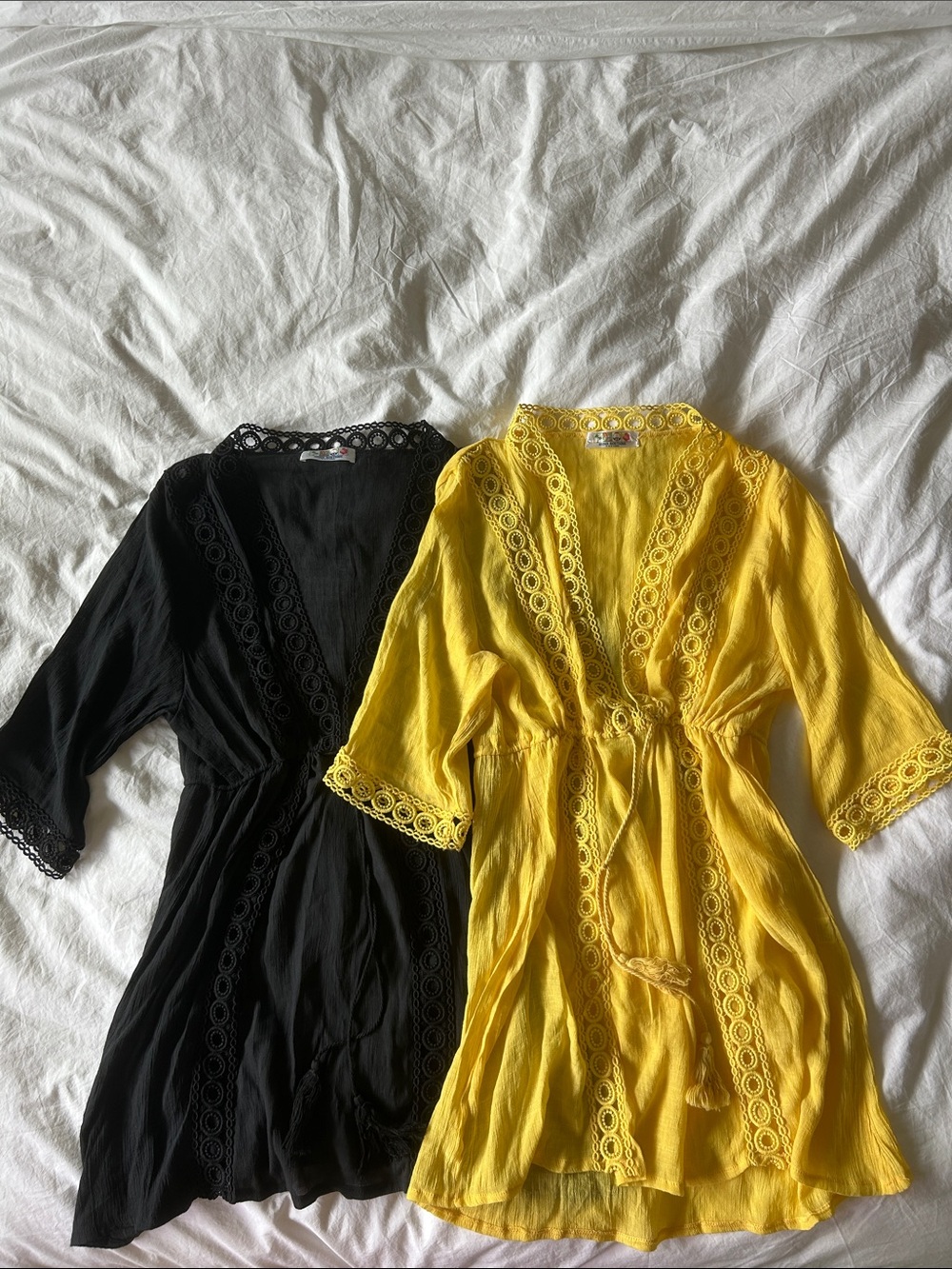 NWOT Black and Yellow Beach Swim Coverups Set of 2